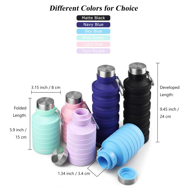 Nefeeko Collapsible Water Bottle, 27oz Reuseable BPA Free Silicone Foldable Water Bottles for Travel Gym Camping Hiking, Portable Leak Proof Sports Water Bottle with Carabiner - Image 5